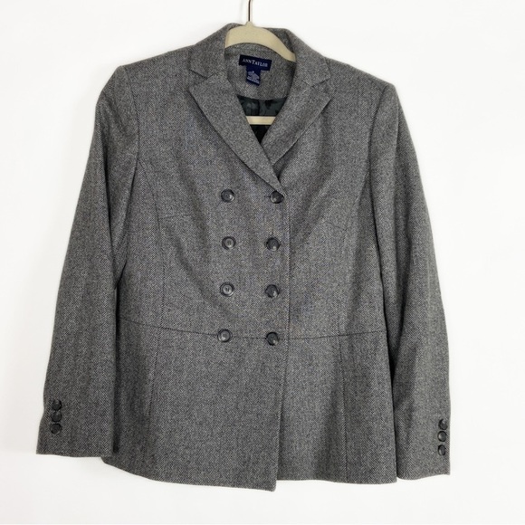 Ann Taylor Wool Blend Double Breasted Long Sleeve Button Up Career Blazer Jacket - Picture 1 of 16
